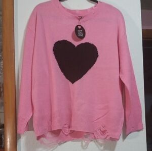 Chic Pink Heart Sweater